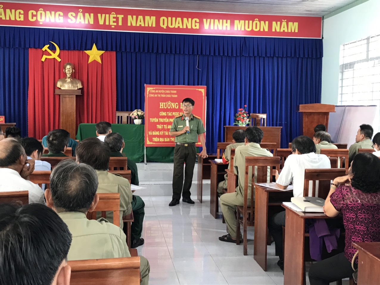 MTTQVN thị trấn Châu thành phối hợp Công an tuyên truyền phòng chống tội phạm, phòng cháy chữa cháy trên địa bàn